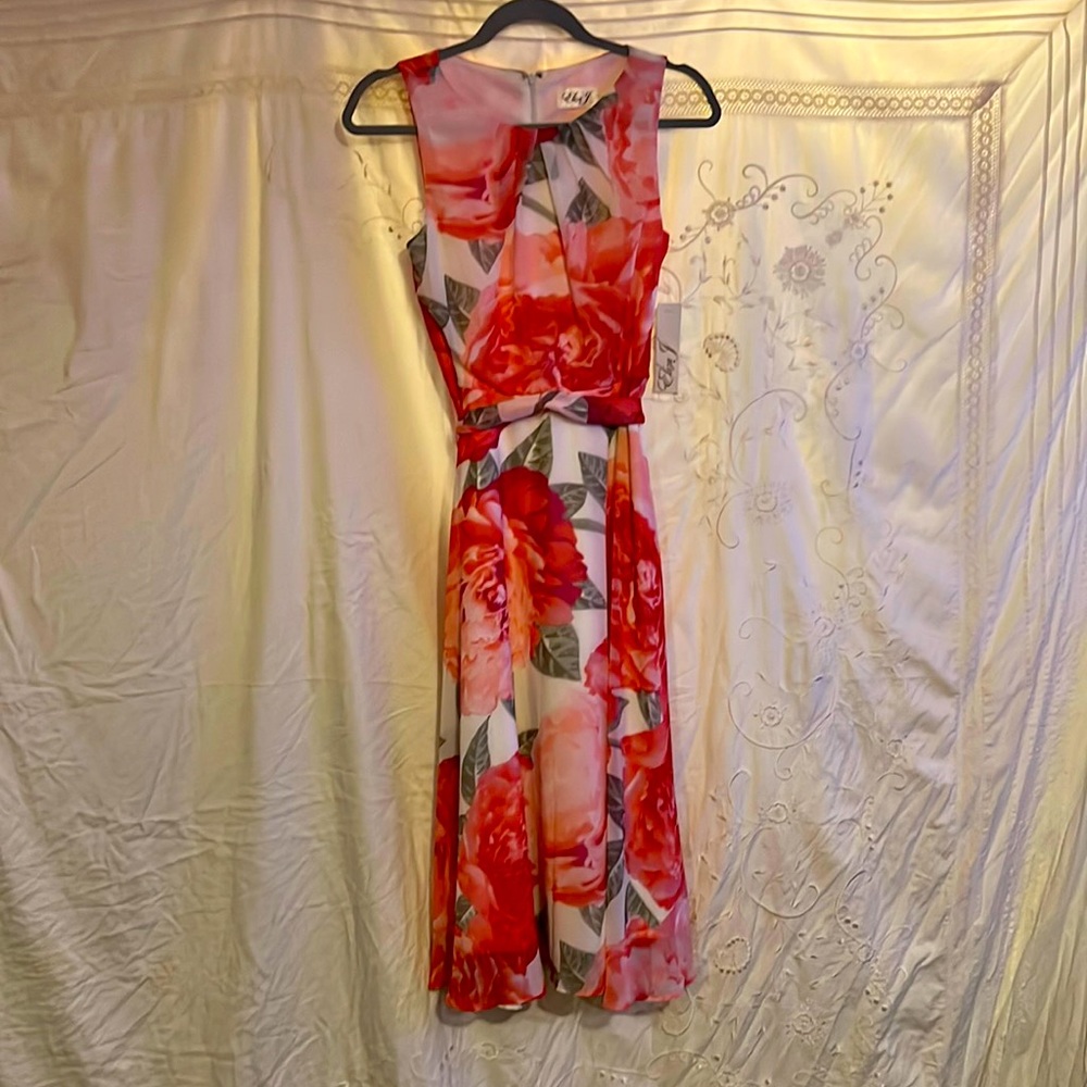 Eliza J size 0 rose dress with sash two layered new with tags
